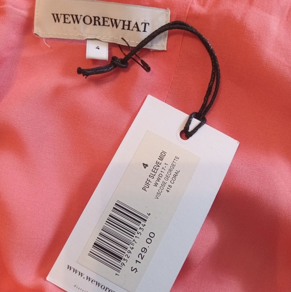 WeWoreWhat Puff-Sleeve Midi Coral Dress Size 4 - Picture 6 of 7